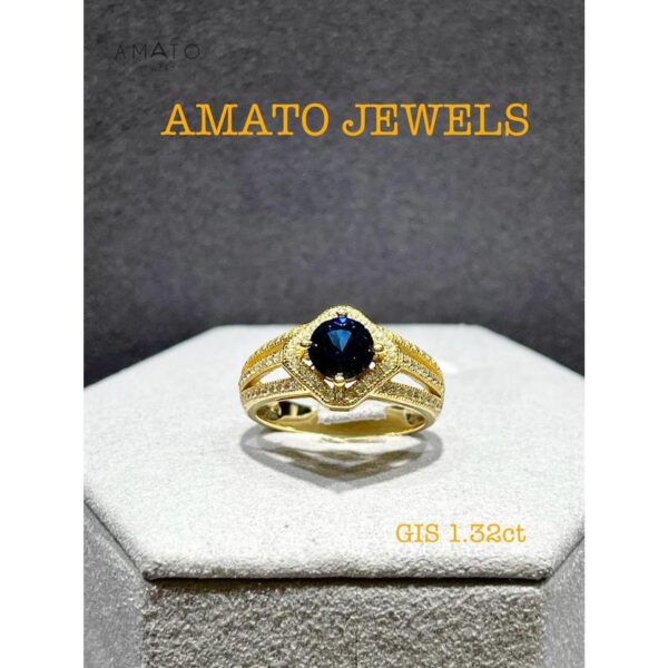Amato Jewels 100% Authentic 1.32 carats Lab Grown Sapphire with Yellow or White gold plated 925 Silver ring which comes with GIS certificate from Switzerland