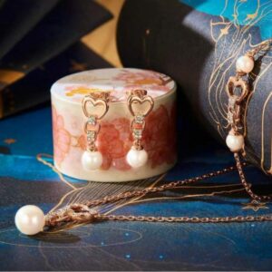 Amato Jewels , Premium brass necklace, bracelet and earrings with combination of manmade pearl and 5A cubic zirconia