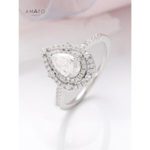 Amato Jewels 100% Authentic 1.25 carats Pear shape Moissanite White gold or Yellow gold plated Sterling Silver 925 ring (Fixed Size)