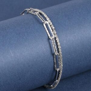 Amato Jewels , Sterling Silver 925 with white gold plated trendy paperclip bracelet