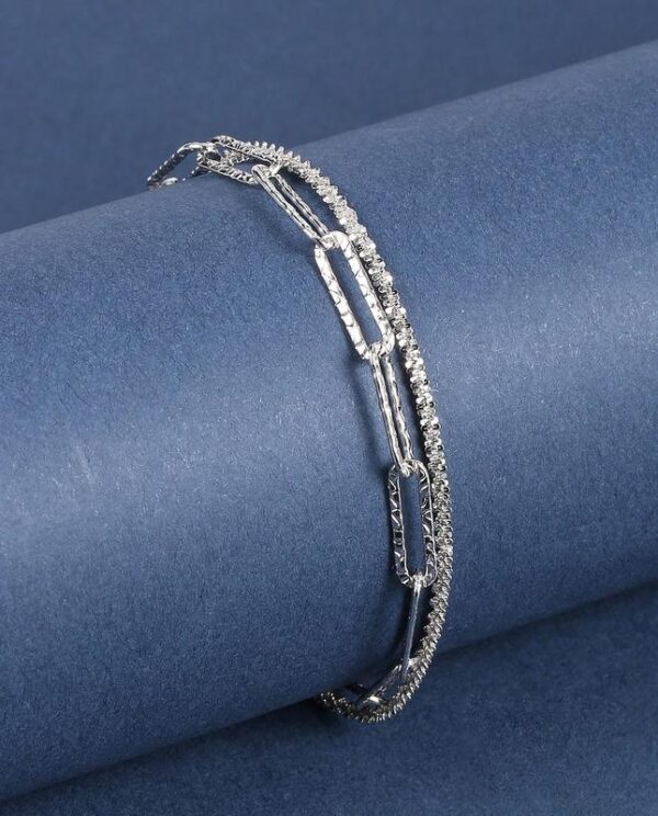 Amato Jewels , Sterling Silver 925 with white gold plated trendy paperclip bracelet