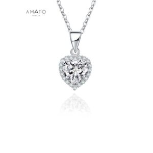 Amato Jewels 100% Authentic 1.2 carats Heart shape Moissanite or Lab Grown Sapphire white gold plated Sterling Silver 925 heart shape pendant with FREE Silver 925 Chain
