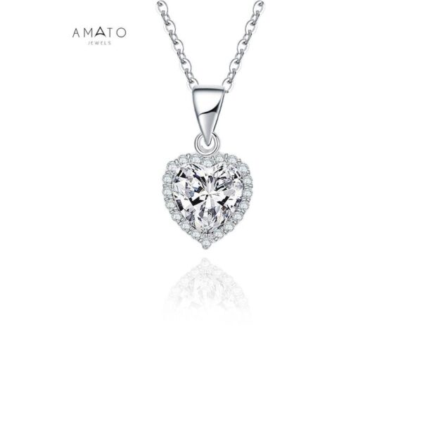 Amato Jewels 100% Authentic 1.2 carats Heart shape Moissanite or Lab Grown Sapphire white gold plated Sterling Silver 925 heart shape pendant with FREE Silver 925 Chain