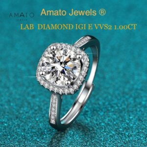 Amato Jewels 100% Authentic 1 carat Lab Grown Diamond ring with 925 silver white gold plated ring