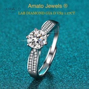 Amato Jewels 100% Authentic 1.17 carat Lab Grown Diamond ring with 925 silver white gold or yellow gold plated ring
