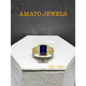Amato Jewels 100% Authentic 1.96 carats Emerald cut Lab Grown Sapphire with Yellow or White gold plated 925 Silver ring which comes with GIS certificate from Switzerland
