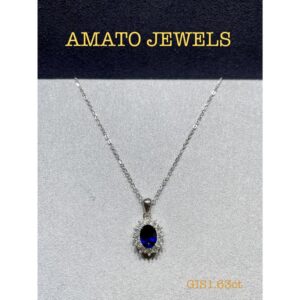 Amato Jewels 100% Authentic 1.63 carats Oval cut Lab Grown Sapphire with Yellow or White gold plated 925 Silver pendant which comes with GIS certificate from Switzerland