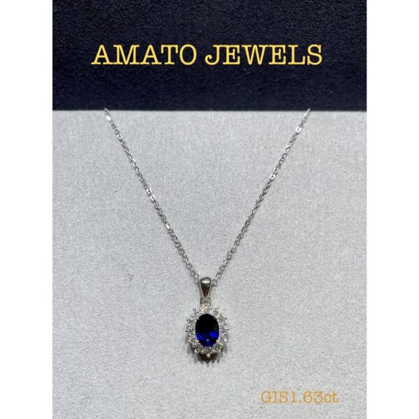 Amato Jewels 100% Authentic 1.63 carats Oval cut Lab Grown Sapphire with Yellow or White gold plated 925 Silver pendant which comes with GIS certificate from Switzerland