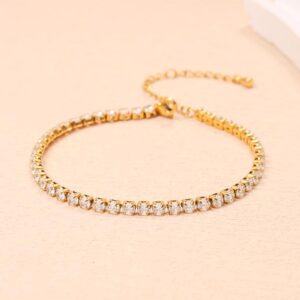 Amato Jewels , Gold plated Surgical Steel tennis bracelet with 5A cubic zirconia Gelang