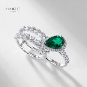 Amato Jewels Authentic 2 carats Pear Shape Lab Grown Ruby , Emerald or Sapphire stacking ring