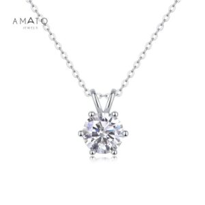 Amato Jewels , 100% authentic 1 carat Moissanite white gold plated silver 6 prongs pendant with GRA certificate including FREE Silver 925 Chain, one moissanite one certificate and is laser inscription on the girdle