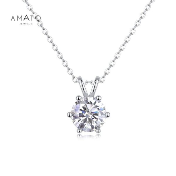Amato Jewels , 100% authentic 1 carat Moissanite white gold plated silver 6 prongs pendant with GRA certificate including FREE Silver 925 Chain, one moissanite one certificate and is laser inscription on the girdle