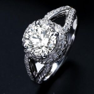 Amato Jewels , 1.52/1.53/1.54 Carats Lab Grown Diamond white gold plated silver ring with IGI certificate with inscription on the girdle of the diamond