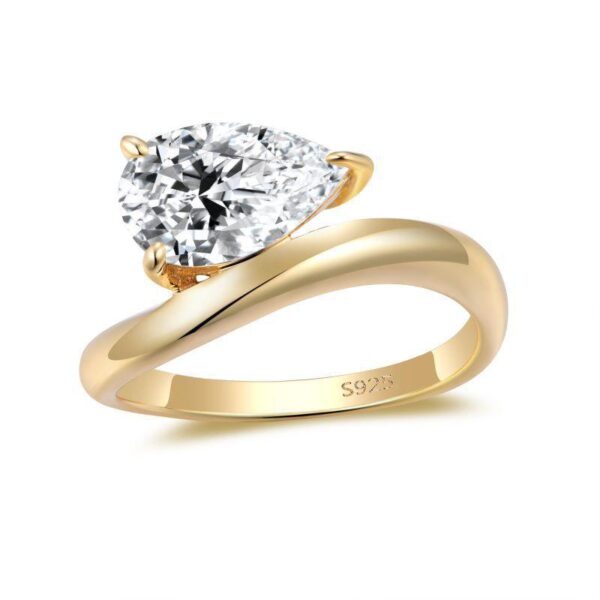 Amato jewels 3 carats Pear twist moissanite ring with 18k glod plated or white gold plated silver 925