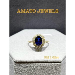 Amato Jewels 100% Authentic 1.62 carats Oval cut Lab Grown Sapphire with Yellow or White gold plated 925 Silver ring which comes with GIS certificate from Switzerland