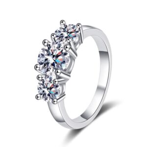 Amato Jewels 3 stone moissanite ring total 2 carats with 1 carat middle stone and 2 0.5 carat side stone on 925silver with GRA certificate, one moissanite one certificate and laser inscription on the girdle