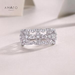 Amato Jewels Unique Full Moissanite silver925 Ring White gold plated ,