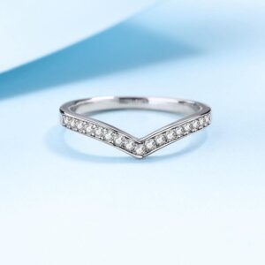Amato Jewels, genuine Moissanite Sterling silver 925 V stacking FIXED ring