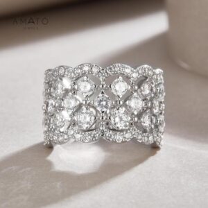 Amato Jewels timeless design Full moissanite silver925 ring White gold plated ,