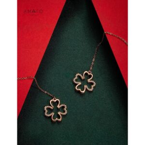 Amato Jewels' premium brass jewelry collection, featuring the enchanting clover design adorned with 5A cubic zirconia stones. Earrings