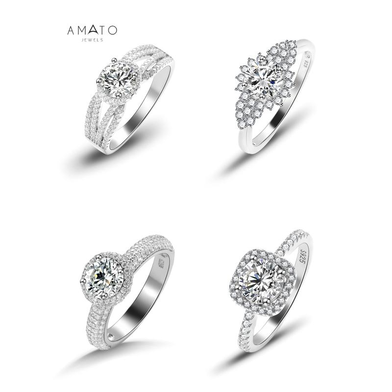 Amato Jewels Moissanite 0.8 carat and 1 carat 925 silver ring