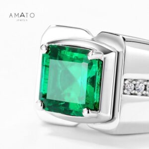 Amato Jewels Authentic 1.6 Carats Lab Grown Emerald men's Ring