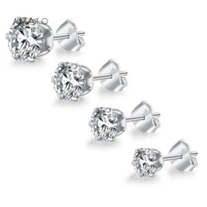 Amato Jewels white gold plated sterling silver 925 solitaire 5A Cubic Zirconia stud earrings,5mm, 6mm, 7mm, 8mm