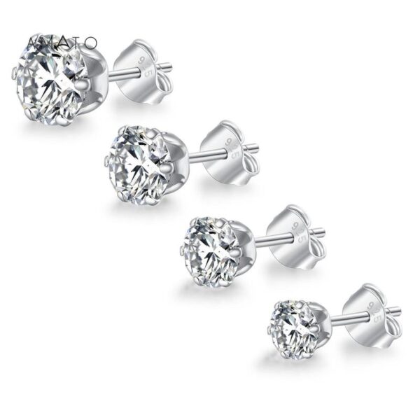 Amato Jewels white gold plated sterling silver 925 solitaire 5A Cubic Zirconia stud earrings,5mm, 6mm, 7mm, 8mm