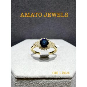 Amato Jewels 100% Authentic 1.32 carats Lab Grown Sapphire with Yellow or White gold plated 925 Silver ring which comes with GIS certificate from Switzerland