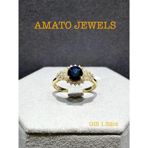 Amato Jewels 100% Authentic 1.32 carats Lab Grown Sapphire with Yellow or White gold plated 925 Silver ring which comes with GIS certificate from Switzerland