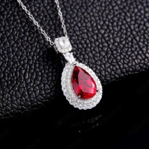 Amato Jewels Authentic 3.5 carats Pear shape Lab Grown Ruby or Emerald pendant set