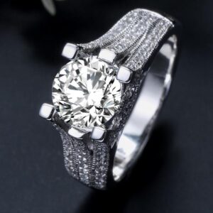 Amato Jewels , 1.50 Carats 100% Authentic Lab Grown Diamond white gold plated silver ring with IGI certificate with inscription on the girdle of the diamond
