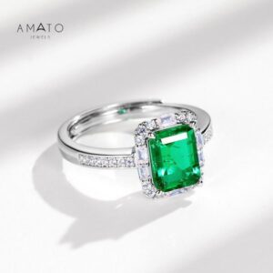 Amato Jewels Authentic 1.2 carats Emerald cut Lab Grown Emerald Ring ,