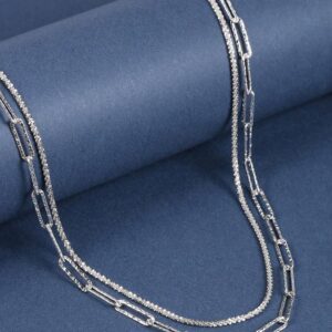 Amato Jewels , Sterling Silver 925 with white gold plated 2 in 1 necklace, double layer paperclip trendy design