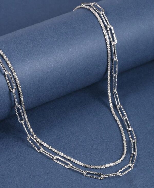 Amato Jewels , Sterling Silver 925 with white gold plated 2 in 1 necklace, double layer paperclip trendy design