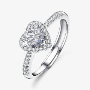 Amato Jewels , genuine 0.80 carat Heart shape Moissanite white gold plated silver adjustable ring with GRA certificate, one moissanite one certificate and is laser inscription on the girdle