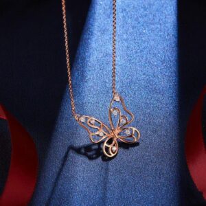 Amato Jewels , rose gold plated premium brass butterfly necklace with 5A cubic zirconia